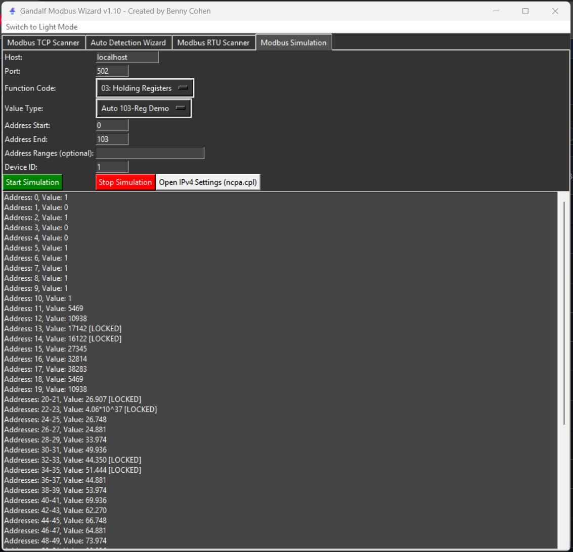 Gandalf Modbus Wizard virtual Modbus device simulation